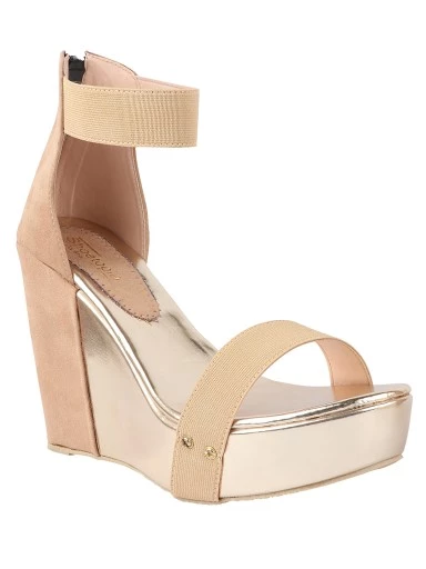 Stylestry Beige Suede Wedges