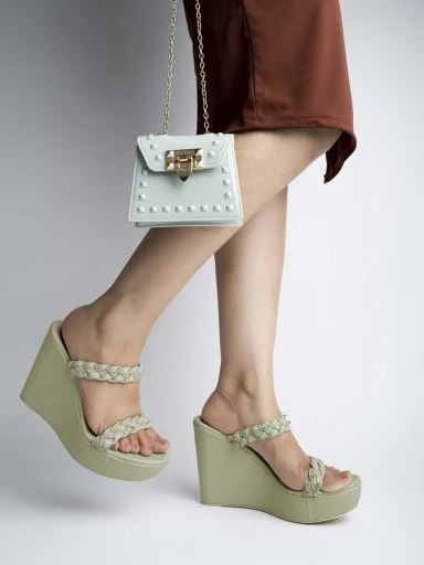 Stylestry Women & Girls Green Braid Style Wedges