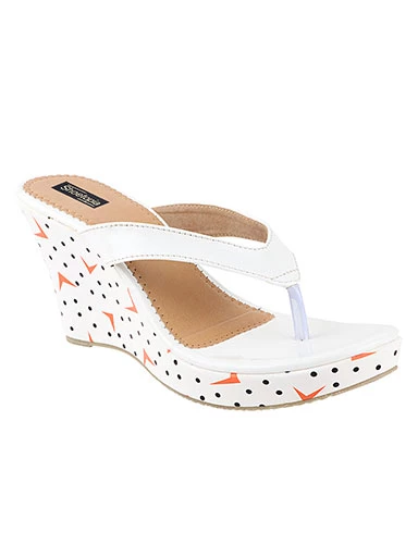 Stylestry Women's & Girl's White Printed Wedges Heeled Sandals