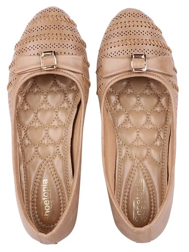Stylestry Women Beige Ballerinas with Laser Cuts Flats