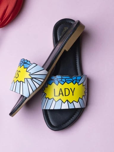 StylestryWomen Black Printed Open Toe Flats