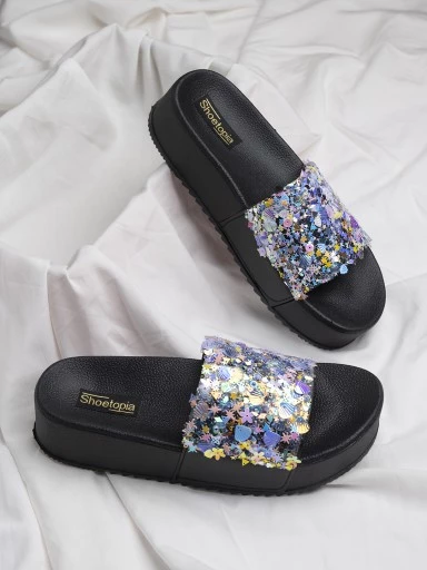 Stylestry Womens & Girls Black Slip On Platform Heels