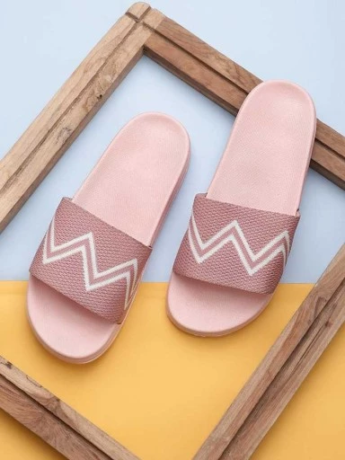 Stylestry Women Peach-Coloured & White Printed Sliders