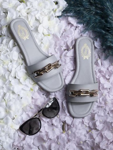 Stylestry Women Grey Open Toe Flats
