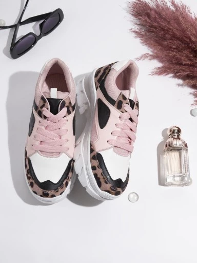 Stylestry Women Pink & Brown Animal Printed Walking Shoes