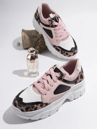 Stylestry Women Pink & Brown Animal Printed Walking Shoes