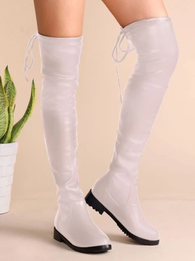 Stylestry Women & Girls Cream Solid Long Boots