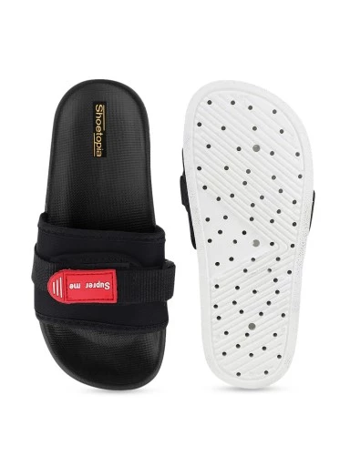 Stylestry Women Black Buckle Sliders