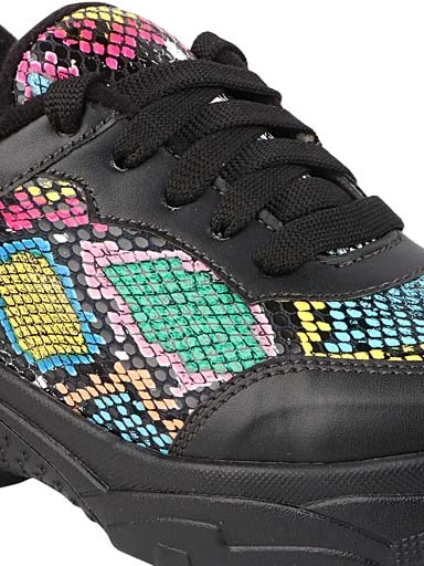 Stylestry Womens & Girls Black ColourBlocked Lace Up Walking Shoes