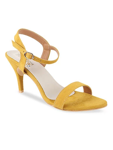 Stylestry Women Yellow Solid Velvet Stilettos Heels