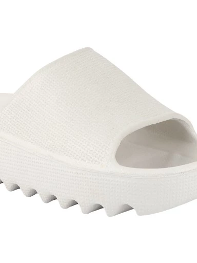 Stylestry Women White Rubber Sliders
