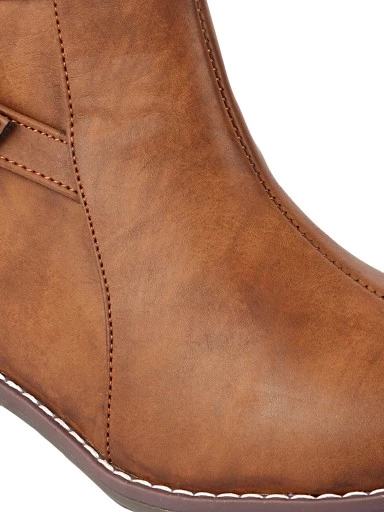 Stylestry Womens & Girls Tan Solid Zipper Heeled Boots
