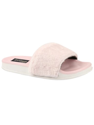 Stylestry Women Pink Fur Detail Open Toe Flats