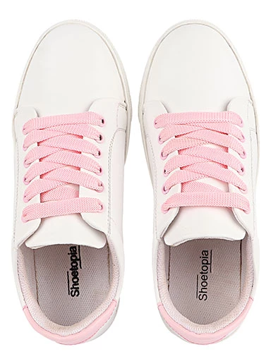 Stylestry Womens & Girls White Lace Up Trending Casual Sneakers