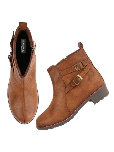 Stylestry Womens & Girls Tan Solid Zipper Heeled Boots