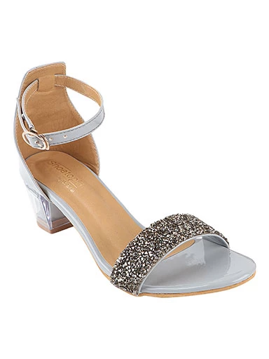Stylestry Womens & Girls Grey Transparent Block Heels Solid Sandals