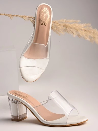Stylestry Womens & Girls White Transparent Solid Block Heels