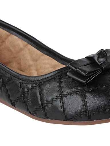Stylestry Women Black Printed Ballerinas with Bows Flats