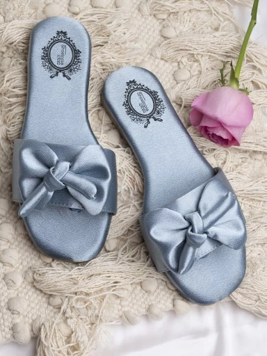 Stylestry Women Blue Open Toe Flats with Bows