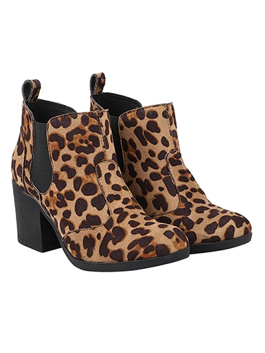 Stylestry Womens & Girls Tan Coloured Pull On Leopard Print Heeled Boots