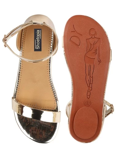 Stylestry Women Gold-Toned Embellished Open Toe Flats