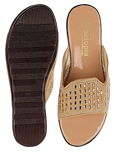 Stylestry Womens & Girls Gold Embellished Flats