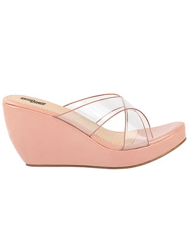Stylestry Women's & Girl's Pink Transparent Wedges Heeled Sandals