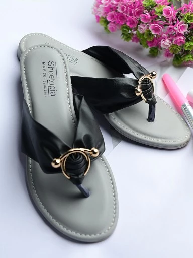 Stylestry Womens & Girls Black Flats T-Strap Flats