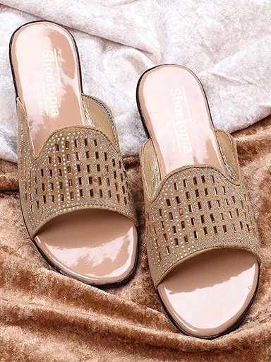 Stylestry Womens & Girls Gold Embellished Flats