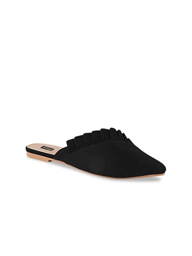 Stylestry Womens & Girls Black Solid Velvet Mules