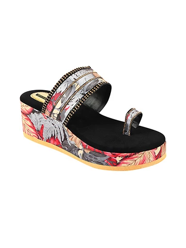Stylestry Womens & Girls Red & Grey Floral Print Embellished Platforms