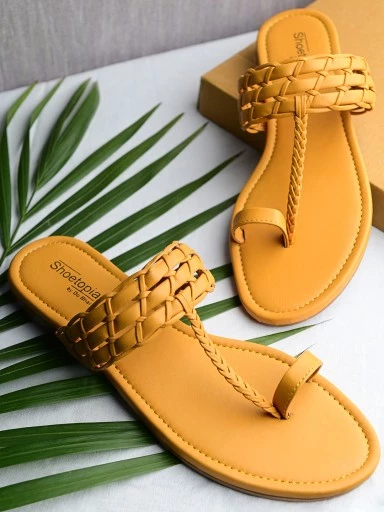 Stylestry Womens & Girls Yellow Solid Faux Fur One Toe Flats