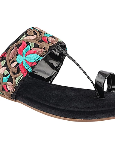 Stylestry Womens & Girls Black Woven Design One Toe Flats