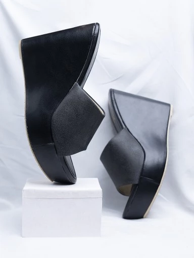 Stylestry Women's & Girl's Black Peep Toe Solid Wedges