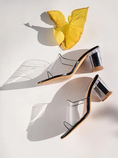 Stylestry Womens & Girls Black Transparent Solid Block Heels