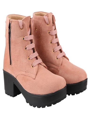 Stylestry Womens & Girls Peach Zipper High Top Heeled Boots