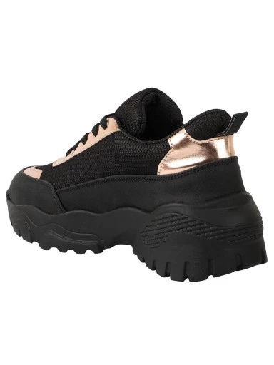 Stylestry Women Black & Gold Colourblocked Sneakers