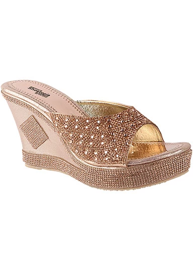 Stylestry Women's & Girl's Pink Embellished Ethnic Wedges Heels Sandals