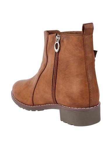 Stylestry Womens & Girls Tan Solid Zipper Heeled Boots