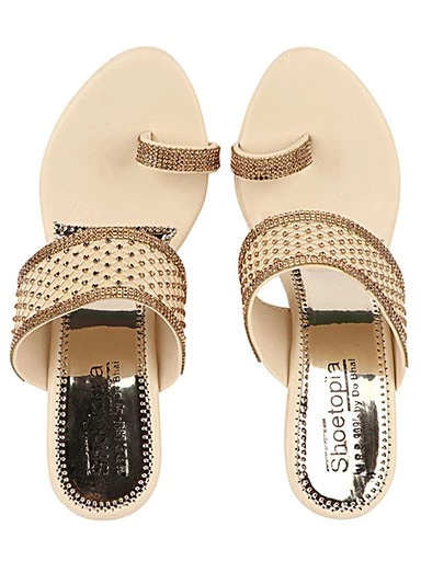 Stylestry Womens & Girls Cream One Toe Ethnic-Embellished Slim Heels