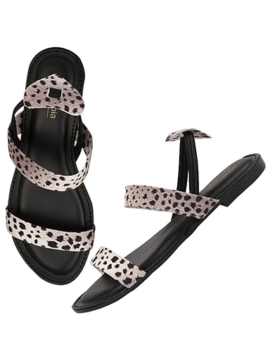 Stylestry Womens & Girls Grey Printed Open Toe Flats