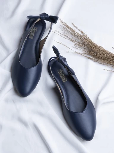 Stylestry Womens & Girls Navy Blue Embellished Mules with Bows Flats