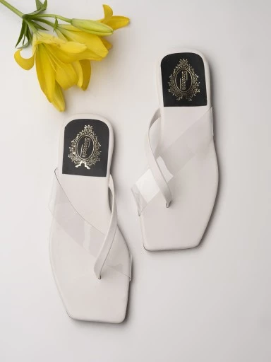 Stylestry Women White Open Toe Flats