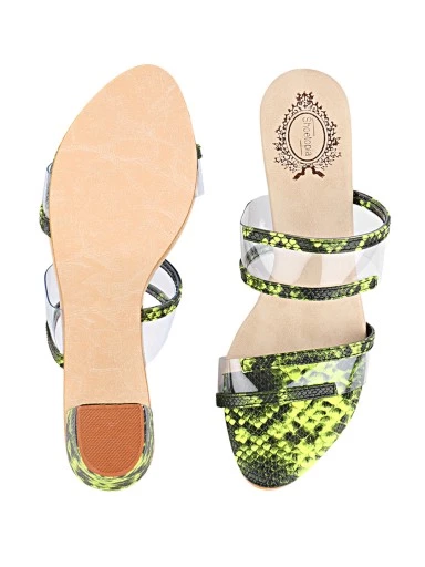 Stylestry Green Transparent Printed Party Block Sandals