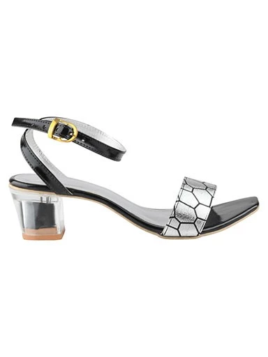 Stylestry Women's & Girl's Black Printed Strap Transparent Block Heels