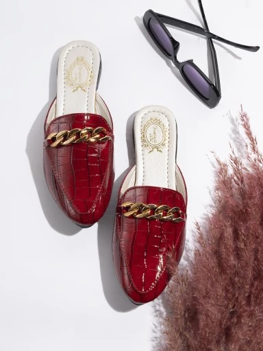 Stylestry Women Maroon Solid Mules