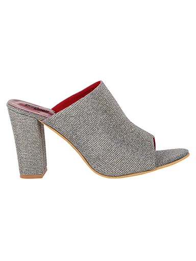 Stylestry Women's & Girl's Grey Woven Design Peep Toe Block Heels