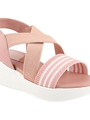 Stylestry Women's & Girl's Pink Striped Wedges Heels Sandals