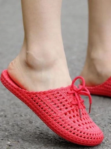 Stylestry Womens & Girls Red-Coloured Woven Design Flats Mules