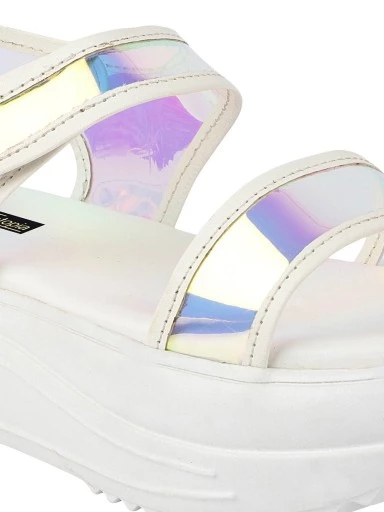 Stylestry White Embellished Flatform Heeled Sandals